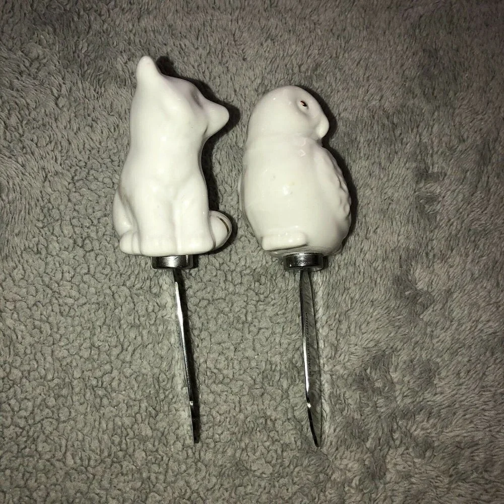 SET OF 2 SPREADERS W Ceramic Fox and Owl Handles Jam Butter Condiments